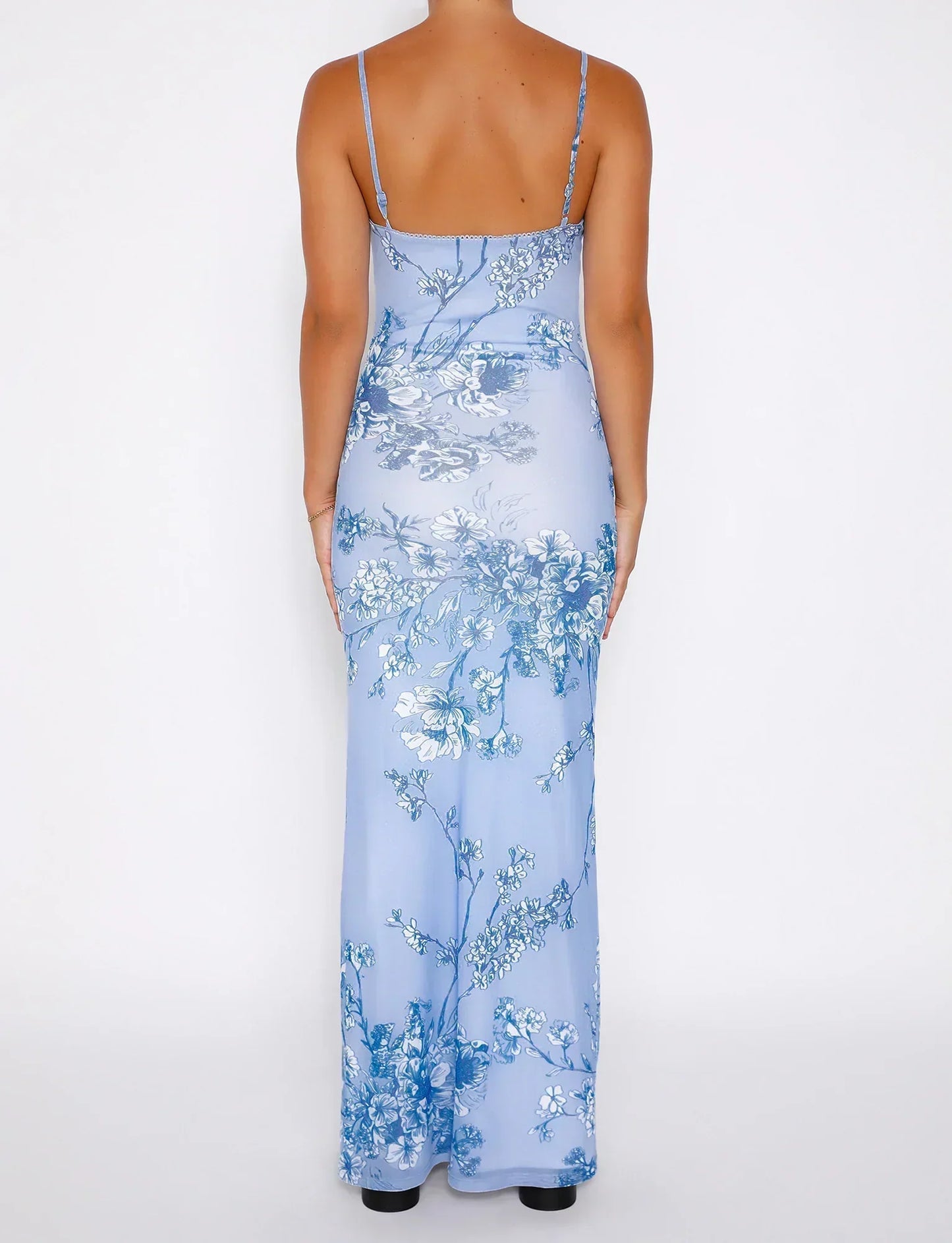 Leyla - Floral Blue Maxi Dress With Delicate Lace For Women