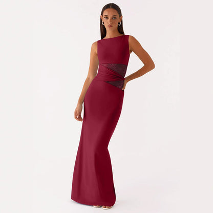 Maia - Elegant Sleeveless Lace Long Dress With Cutouts Black