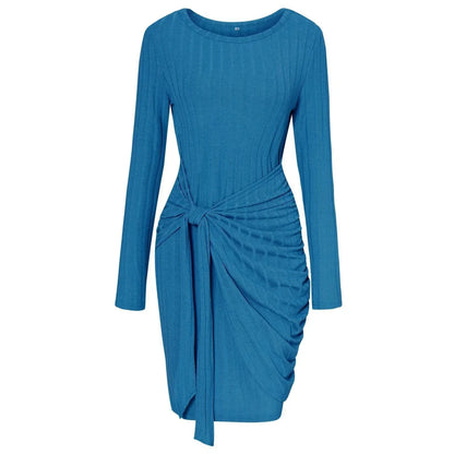 Jessalyn - Elegant Knitted Wrap Dress with Long Sleeves and Lace-up Detail