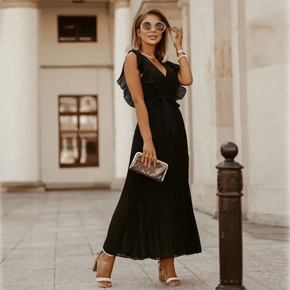 Sybil - Elegant Women's Maxi Ruffle Dress With Belt