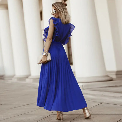Sybil - Elegant Women's Maxi Ruffle Dress With Belt