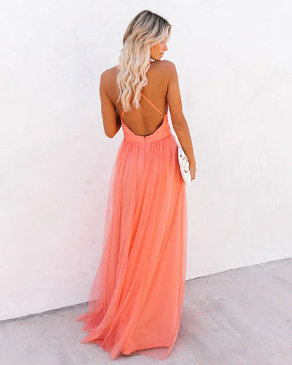 Charley - Orange Spaghetti Strap Maxi Dress For Women