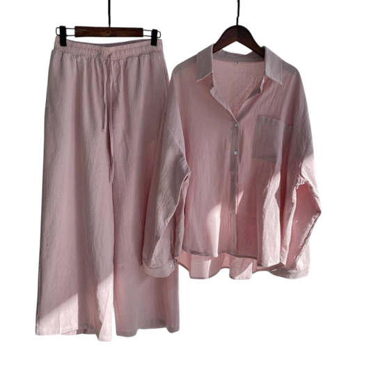 Malaysia - Linen Shirt And Cotton High Waist Pants Ensemble