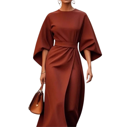 Sonya - Elegant Batwing Sleeve Maxi Dress Belted Waist