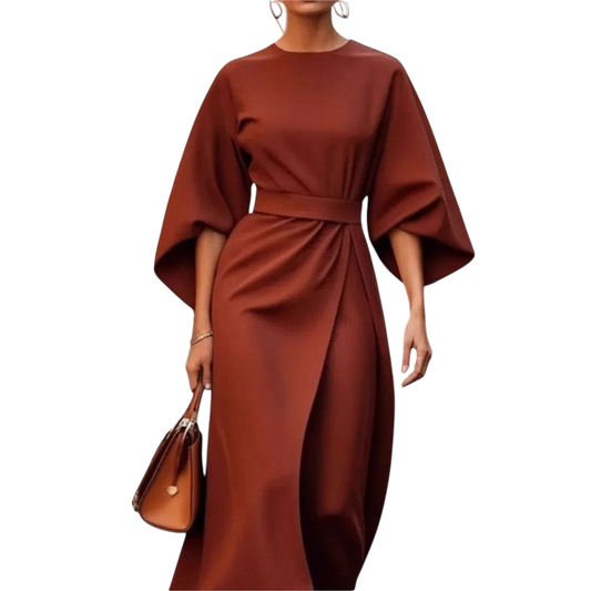 Sonya - Elegant Batwing Sleeve Maxi Dress Belted Waist